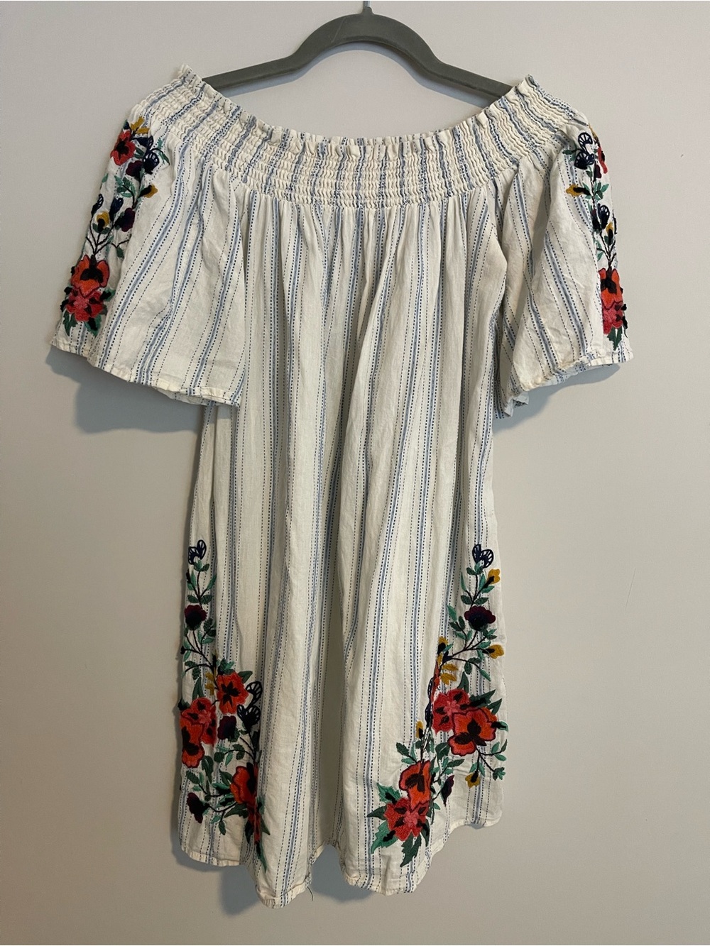 Zara Embroidered Off-Shoulder Floral Cotton Dress - White - Picture 1 of 5